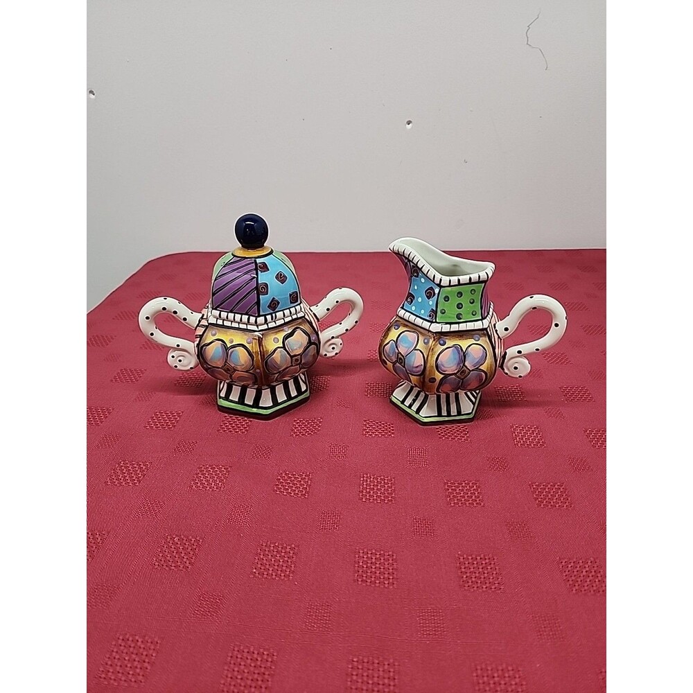 Studio Designworks Prospero Pattern Sugar & Creamer Set Handpainted 1990s Whimsy